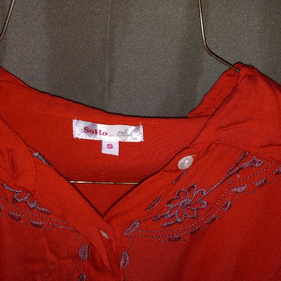 Red Dress w/ Grey Embroidery and a back cutout. - Picture 4 of 7